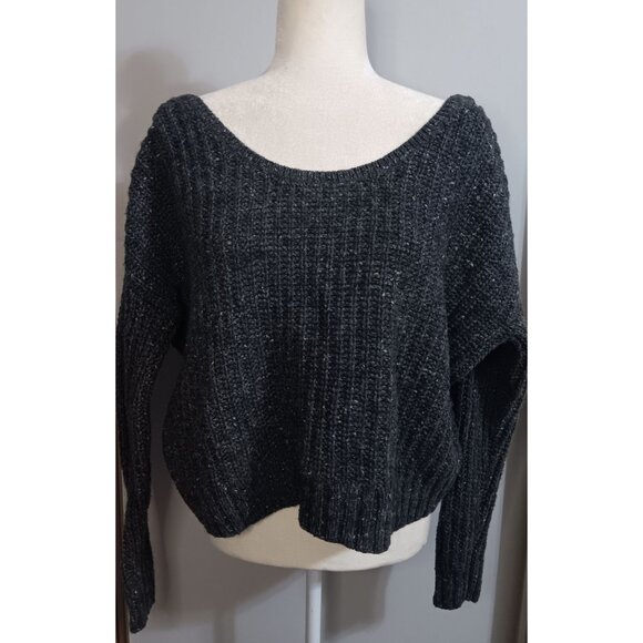 ruby moon Sweaters - Ruby Moon Large Grey Knit Wool Alpaca Crop Open Oversized Casual Sweater